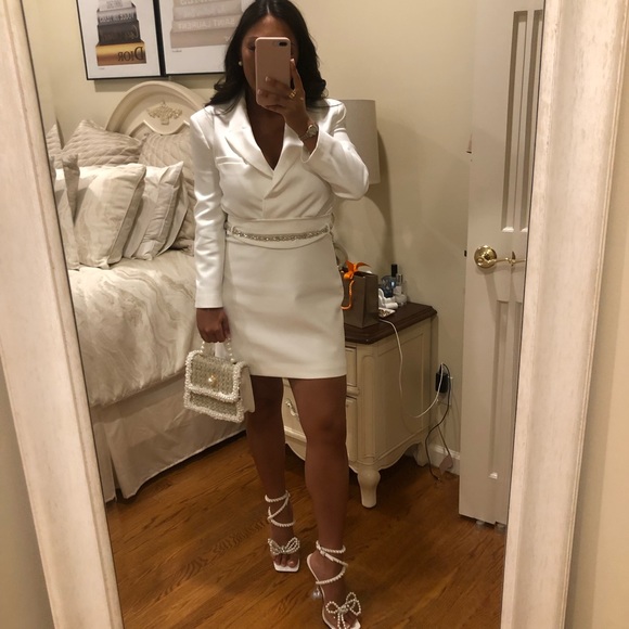 Zara | Dresses | White Zara Blazer Dress With Added Belt | Poshmark